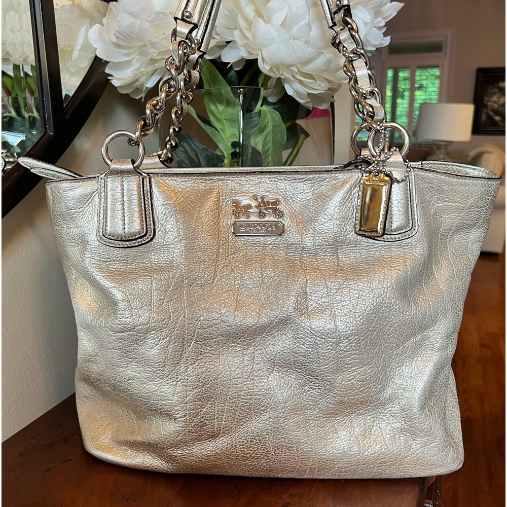 Silver Metallic Coach Handbag